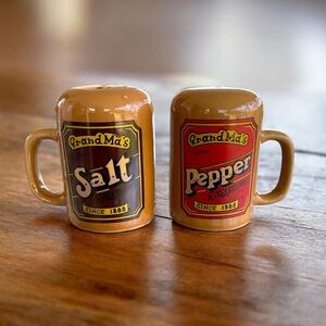 Grandma's Brand Mug Style Porcelain Easy Pouring Salt and Pepper Shakers 4"